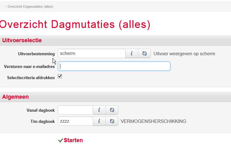 3.9 Overzicht dagmutaties Snelstart: pdgmut Afbeelding 16 Met behulp van deze functie is het mogelijk een overzicht te genereren van de dagmutaties.