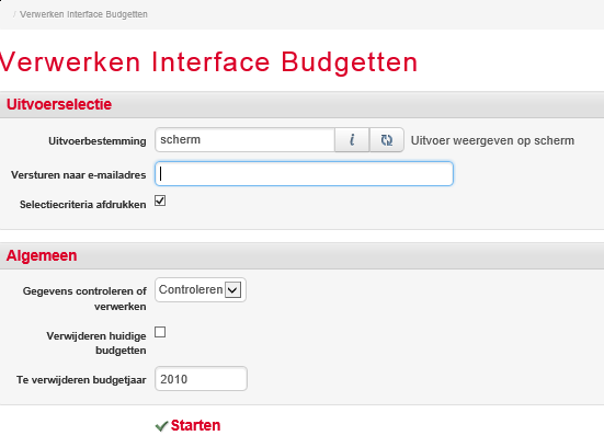 4 Verwerken interface budgetten Snelstart: vbifin Met behulp van deze functie is het mogelijk de ingelezen budgetgegevens te verwerken.