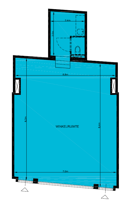 Plattegrond Kleine Houtstraat 94 * De plattegronden geven een mogelijke indeling van de winkelruimten weer, de toiletruimte en pantry zijn optioneel