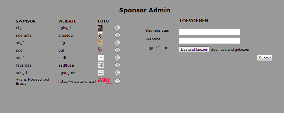 - SPONSOR ADMIN - De sponsorpagina is eigenlijk hetzelfde als de eventpagina, maar dan simpeler.