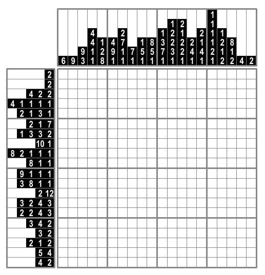 Regels: Elke puzzel bestaat uit een blanco raster met aanwijzingen aan de linkerkant van elke rij en de bovenkant van elke kolom.