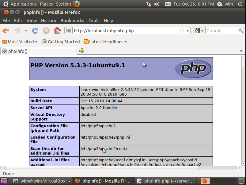 Figuur 24: Ga in de browser naar http://localhost/phpinfo.