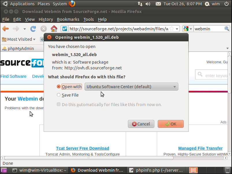Figuur 38: Klik om te openen met Ubuntu Software Center (of sla op en open later met Ubuntu