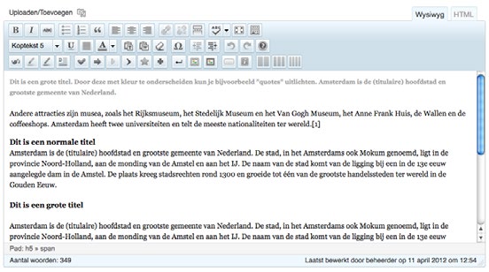 11. OPMAAK MOGELIJKHEDEN 11.1 Tekst opmaak mogelijkheden Bij het maken van een bericht of pagina kunt u de tekst opmaken zoals u gewend bent van bijvoorbeeld het tekstverwerkingsprogramma Word.