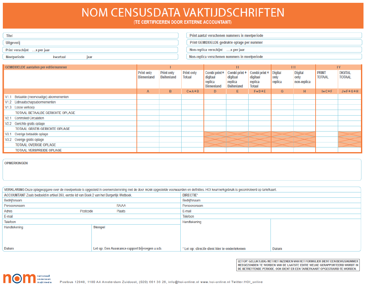 BIJLAGE 1 NOM OPLAGEFORMULIER VAKTIJDSCHRIFTEN 2015