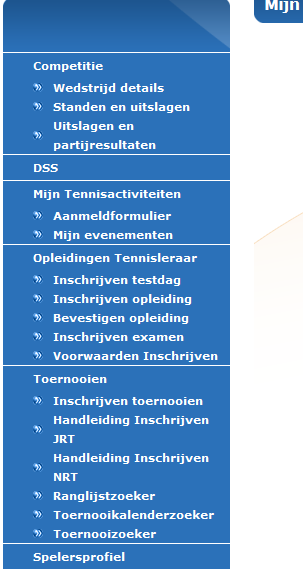 Aan de linker kant van de pagina verschijnt een menu, in dit menu klik je onder Toernooien op