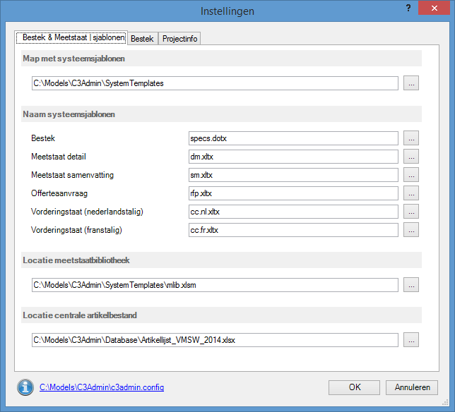 C3A-Workshop sept.-okt. 2014 C3Admin 2015 - introductie blad 23 2. C3ADMIN2015-EXTENSIES VOOR OFFICE 2.1 Opzet Bij installatie wordt in de map \C3Admin het bestand c3admin.config geplaatst.