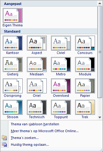Microsoft Office 2007 - Word - Thema's Met een van de voorgedefinieerde thema s van Word kunt u het uiterlijk van uw document verfraaien.