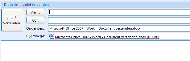 Microsoft Office 2007 - Word - Document Verzenden We willen een document verzenden via mail. Daarvoor moeten we in het Microsoft Office Menu zijn. Hiervoor klikken we op de Office knop.