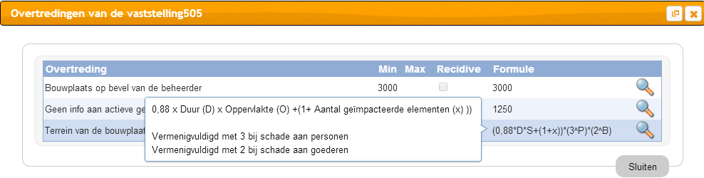 Figuur 2-22: Lijst met betrokken verzoekers De geobserveerde overtredingen kunnen geassocieerd worden met de vaststelling door ze in het bijhorende veld te selecteren.