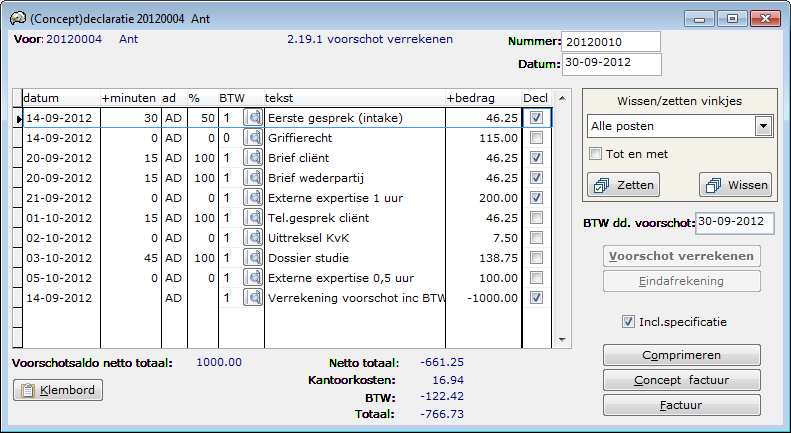 19% btw vanaf 1 oktober met een voorschot verrekenen: In het venster [Losse Factuur maken] (menu Financieel), ziet u een extra datumveld verschijnen [BTW dd.