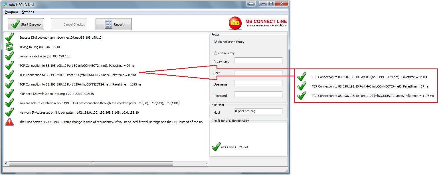 3 De regels in het rode vak hierboven geven de poorten 80 TCP, 443 TCP of 1194 TCP aan om verbinding te kunnen maken met het portal mbconnect24.net 4.