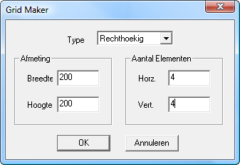 Menu: Bewerken > Grid Maker Met Grid Maker maakt u snel patchwork blokken: type de gewenste afmetingen en het aantal horizontale en vertikale blokken en klik op OK.