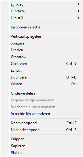 Menu: Wijzigen In menu Wijzigen kunt u de Lijnkleur, Lijnstijl, Lijndikte wijzigen voor alle nog te maken tekeningen.