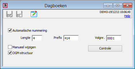 5.2 Herinitialiseer de automatische nummering van de facturen Open het menu Nummering facturen: Wijzig de prefix van de automatische nummering indien