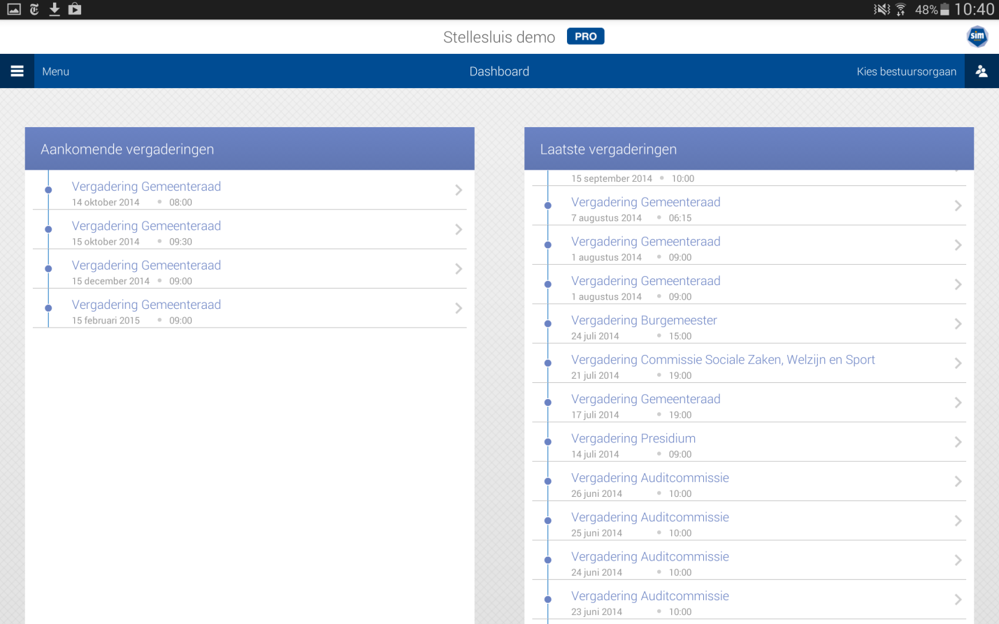 3.2. Dashboard Nadat de gemeente is geselecteerd worden de openbare vergaderingen geladen in het Dashboard en bent u klaar om aan de slag te gaan.