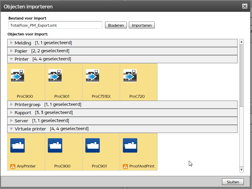 3 Configuratie 3 4) Klik op [Bladeren] en selecteer het XML-bestand met de geëxporteerde objecten. Klik vervolgens op [Openen] of op [Opslaan] (afhankelijk van uw browser).