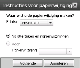 Een papierwijziging voor een printer instellen In TotalFlow Production Manager worden taken voor de printer toegewezen voor of na de papierwijziging, afhankelijk van het gebruikte papier.