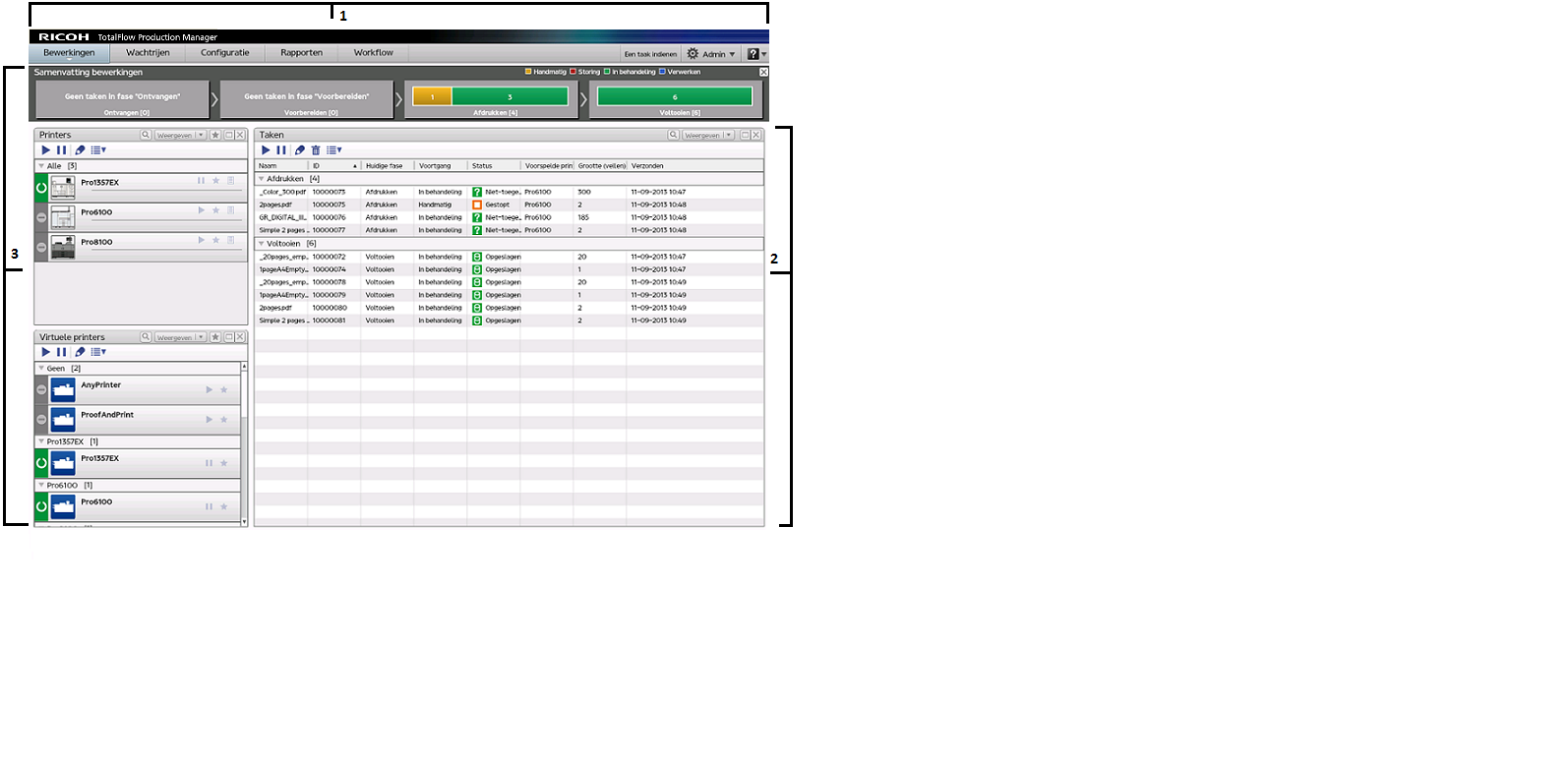 Menubalk 1 1. Boven aan elke pagina van de TotalFlow Production Manager-gebruikersinterface bevindt zich de menubalk. 2.