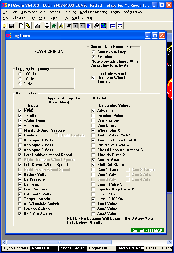 Logging Options Menu: