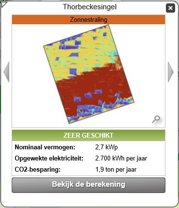 Zonatlas gaat uit van een PV-installatie met een nominaal vermogen van 2,7 kwp, hetgeen overeenkomt met een PV-installatie van ruim 11 zonnepanelen van 240 Wp.