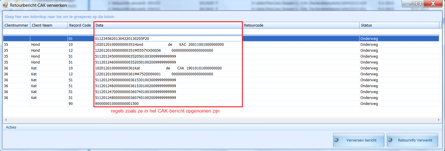 Stap 5: CAK-Berichtenverkeer (raadplegen van CAK-berichten) Wanneer u in stap 5 een de regel van een CAK-bericht aanklikt wordt de inhoud van het bericht getoond (zie schermafdruk hieronder).