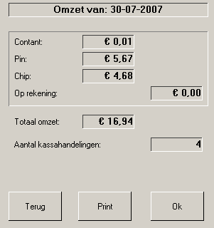 Financieel De kassa bied de mogelijkheid ten alle tijde de omzet de bekijken. Dit is niet voor alle medewerkers mogelijk. Alleen de medewerker met de status hoog en wachtwoord kan de omzet bekijken.