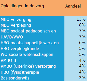 6. Opleiden in de sector Het aantal personen met een opleiding in zorg of WJK is de afgelopen jaren sterk toegenomen; dat geldt vooral voor het aantal hbo'ers.