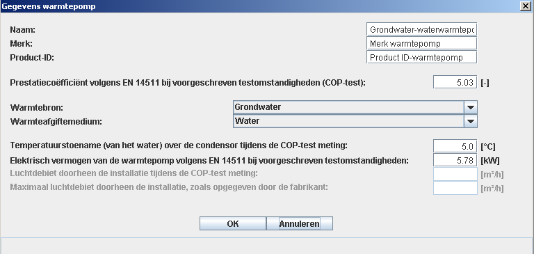 AANGEPAST JANUARI 2013 35 In het voorbeeld is: de temperatuurstoename (van het water) over de condensor (= indoor heat exchanger) (conform NBN EN 14511-2:2008) is 5 C (= het verschil tussen de Inlet