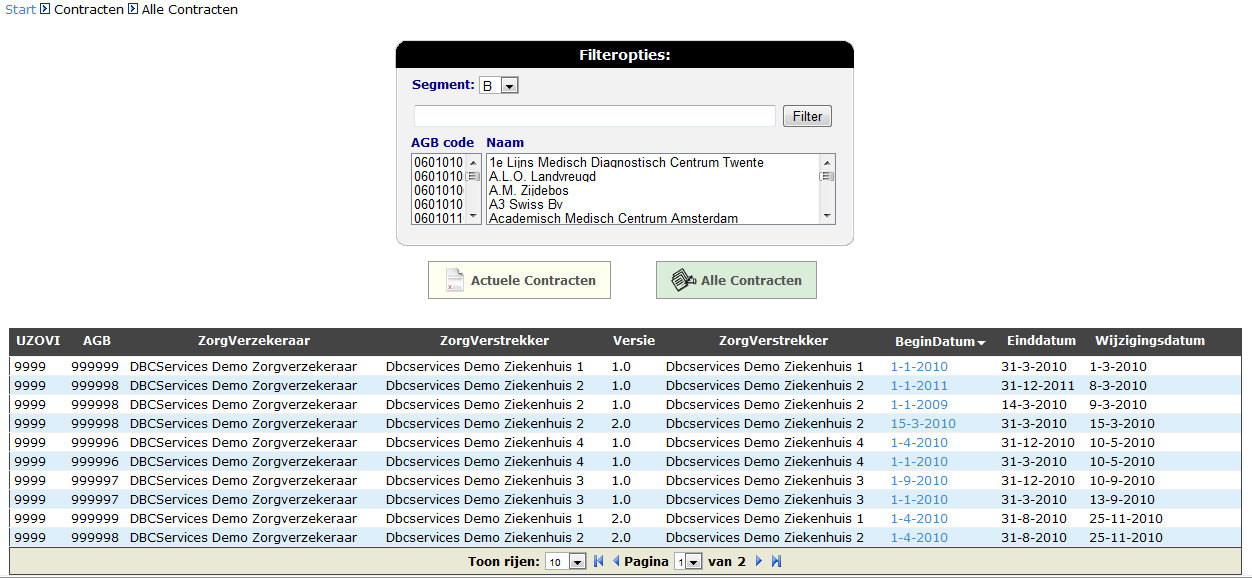 7 Contracten raadplegen In het menu Contracten kunt u zowel de actuele als alle contracten per segment raadplegen.