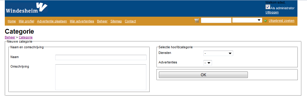 Selecteer in het menu de optie beheer 2. Selecteer Nieuwe categorie 3. Voer de gegevens in het formulier in a. Naam b.