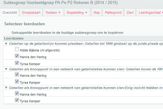 later moet liggen dan de tot-datum van de leerlingen in de oude sublesgroep (deze datum ziet u onder de pijl). Vink de leerlingen aan die u in de nieuwe sublesgroep wilt plaatsen.