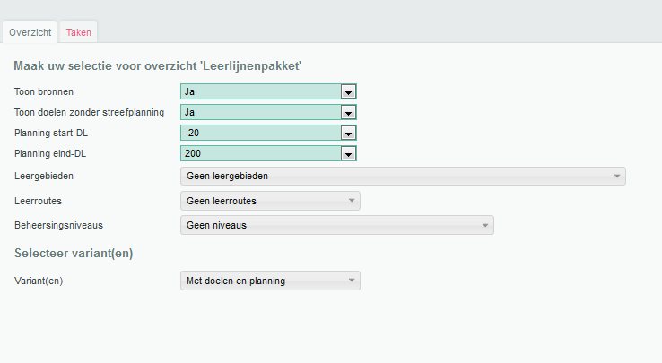 3. Stap 1: Koppelen leerling aan het leerlijnenpakket + leerroute De applicatiebeheerder heeft leerroutes en leerlijnenpakketten ingericht. Een leerroute is te vergelijken met een streefplanning.