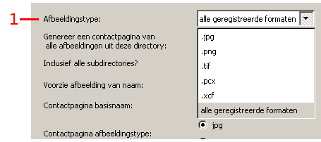 Hier kunt u het afbeeldingstype selecteren van de afbeeldingen die u op uw