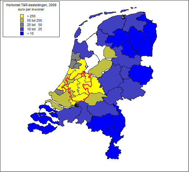 Groene Hart is uiteraard onderdeel van de regio s: zes regio s hebben een deel van het Groene Hart binnen hun grenzen. De rode contour in de kaart is de begrenzing van het dit gebied.