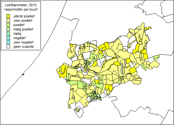 Kaart 11: Leefbaarheid van buurten in GH13, 2010 Bron: Leefbaarometer, 2011 De leefbaarometer geeft informatie over de leefbaarheid in buurten en wijken in Nederland.
