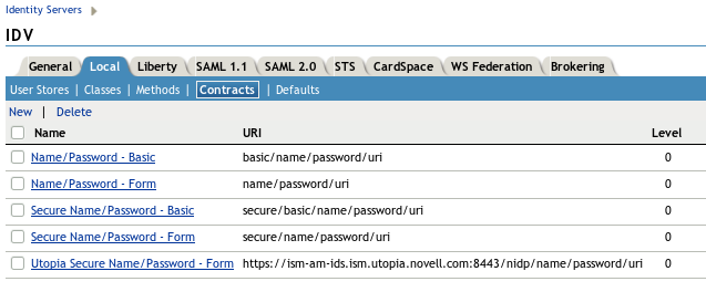 Selecteer uw Identity Server en klik op de "Edit" link Selecteer de "Local" tab en kies "Contracts" uit