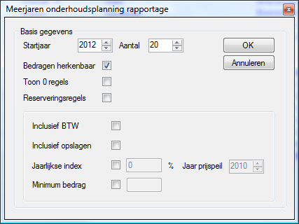 - Bij het genereren van een rapport is er in het keuzevenster een optie voor het tonen van nulregels en voor het tonen van reserveringsregels.