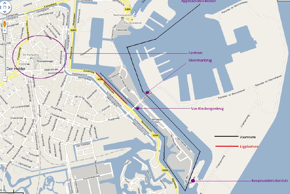 Schepen hebben meldplicht op VHF 62 zodra zij zich in het VTS-gebied Den Helder bevinden en hier bruggen passeren, ankeren of andere handelingen verrichten.