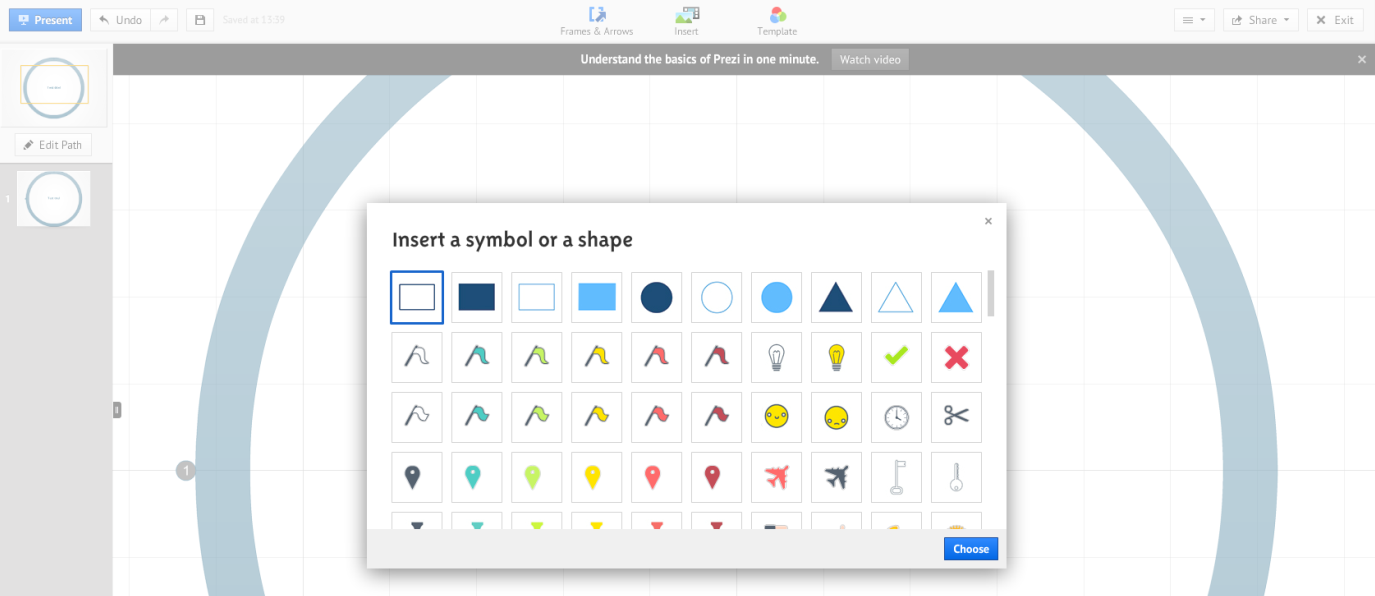 U klikt op Symbols & shapes en vervolgens krijgt u een overzicht van alle mogelijke vormen die u standaard kunt integreren in uw