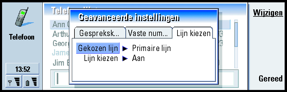 104 Telefoon Figuur 29 De volgende opties zijn beschikbaar op dit tabblad: Gekozen lijn: Hiermee wordt de lijn voor uitgaande oproepen gedefinieerd. U kunt kiezen uit: Primaire lijn/andere lijn.