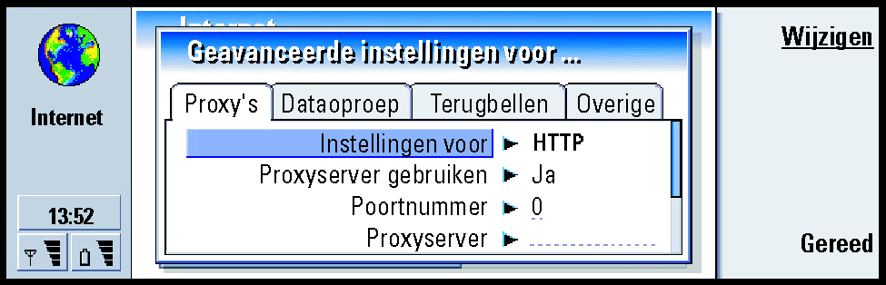 154 Internet Tip: Als u de optie Proxyserver instelt op Nee, worden de opties Poortnummer, Proxyservernaam en Geen proxy voor grijs weergegeven.