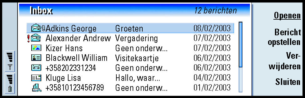 182 Berichten Tip: Druk op de toets Menu en kies Beeld > Sorteervolgorde als u de sorteervolgorde wilt kiezen. U kunt kiezen uit Oplopend en Aflopend.