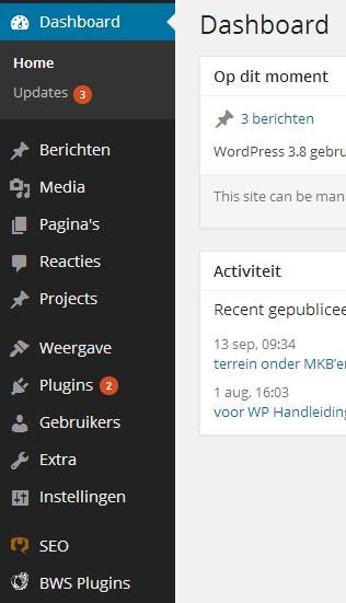 1.4 Gebruik van de handleiding In deze handleiding behandelen we alle onderdelen van het WordPress navigatiemenu.