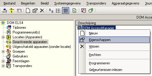 DOM ELS-software Besturingsapparaat DOM AccessManager installeren 5. Voer een omschrijving in. 6. Selecteer de kalender met vrije dagen die voor de DOM AccessManager geldig is. Let op!