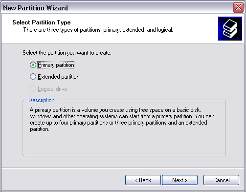 FREECOM FHD-2 5. Klik met de rechter muisbutton op het ongealloceerde gebied en selecteer de optie Nieuwe Partitie (in Windows 2000 de optie Wizard Partitie Aanmaken.