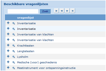 In een standaard procedure kunt u de tot nu toe gemaakt vragenlijsten, klinimetrische vragenlijsten, meetinstrumenten en behandelplannen samenvoegen.