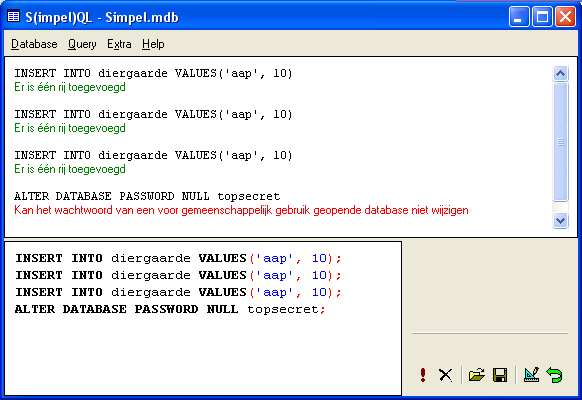 handleiding S(impel)QL bladzijde 33 Databasewachtwoord wijzigen Het wijzigen van het wachtwoord van een met een wachtwoord beveiligde database of het aanbrengen van een wachtwoord op een onbeveiligde