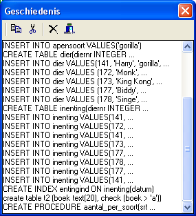 handleiding S(impel)QL bladzijde 52 Geschiedenis Alle correct uitgevoerde queries worden opgeslagen in de geschiedenis of history.