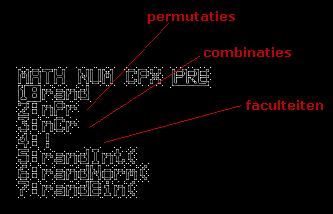 Opgave 4 Gegeven is de driehoek ABC met A=35, BC=6 en AC=9. Bereken B in graden nauwkeurig. Faculteiten, permutaties en combinaties Onder [MATH] kan je van alles vinden.